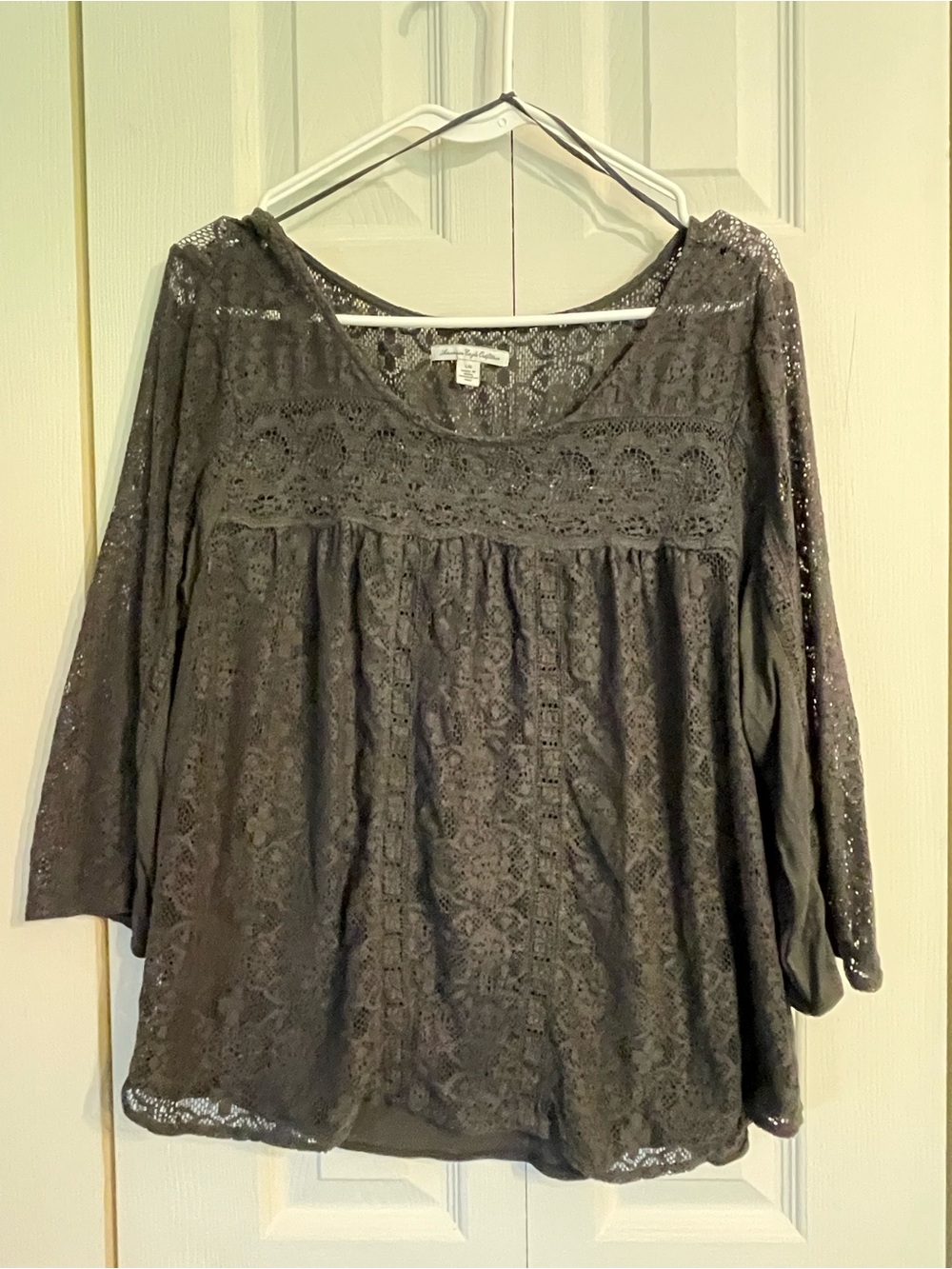 American Eagle Outfitters Gray Crochet Lace Scoop-Neck Tunic